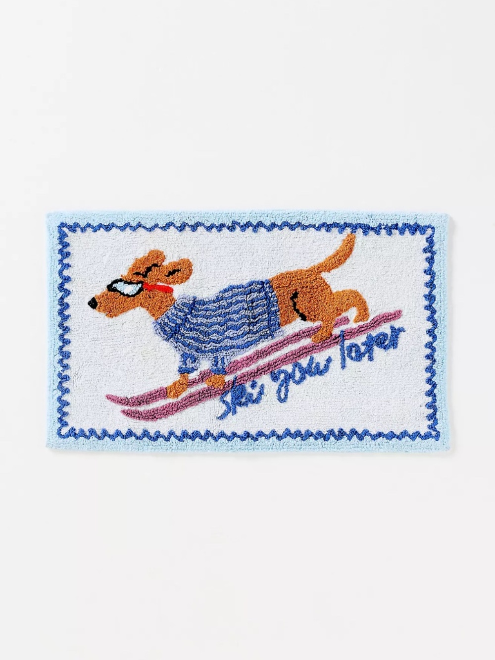 Anthropologie Ski You Later Tufted Bath Mat *BLUE DOG nwt